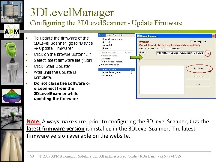 3 DLevel. Manager Configuring the 3 DLevel. Scanner - Update Firmware · · ·