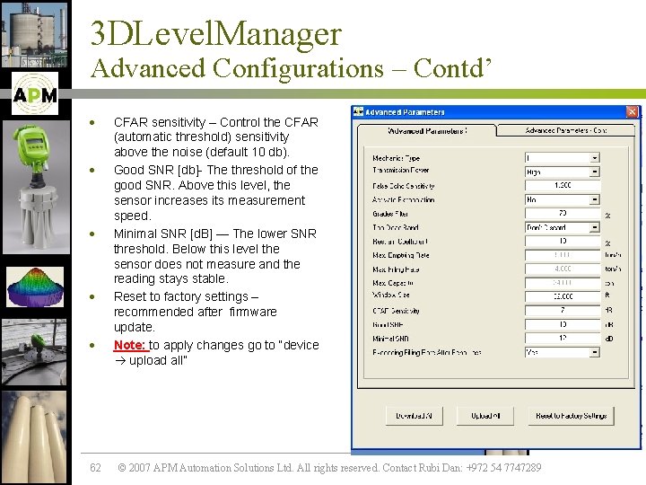 3 DLevel. Manager Advanced Configurations – Contd’ · · · 62 CFAR sensitivity –