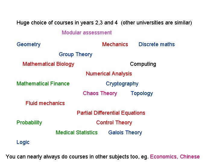 Huge choice of courses in years 2, 3 and 4 (other universities are similar)