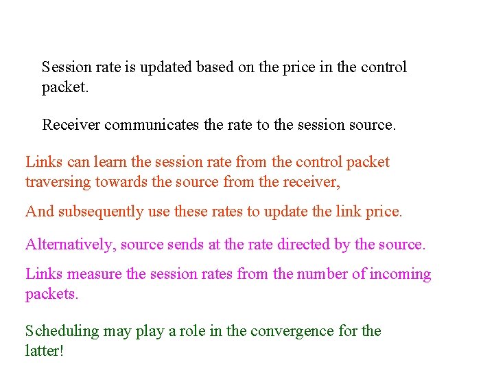 Session rate is updated based on the price in the control packet. Receiver communicates