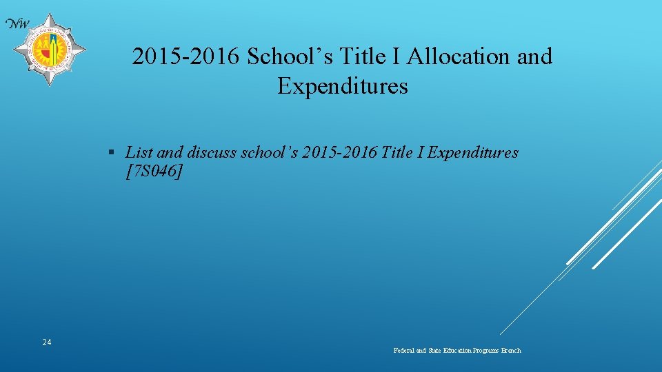 2015 -2016 School’s Title I Allocation and Expenditures § List and discuss school’s 2015