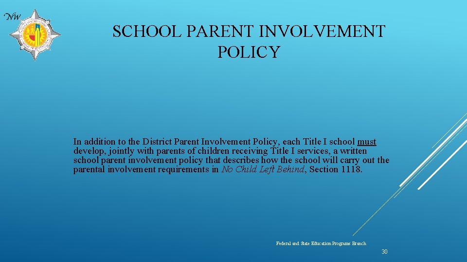 SCHOOL PARENT INVOLVEMENT POLICY In addition to the District Parent Involvement Policy, each Title