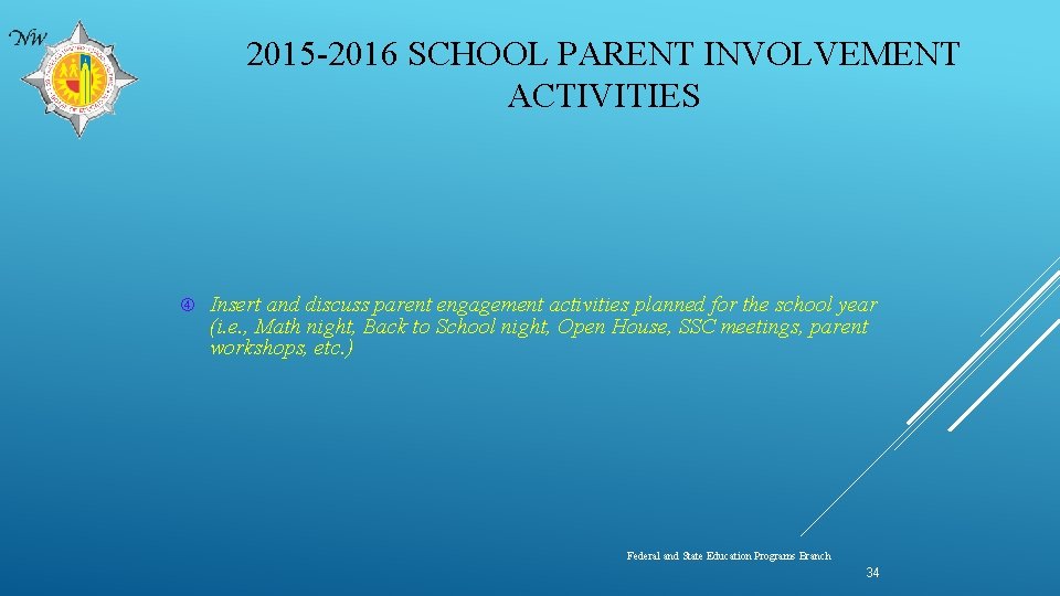 2015 -2016 SCHOOL PARENT INVOLVEMENT ACTIVITIES Insert and discuss parent engagement activities planned for