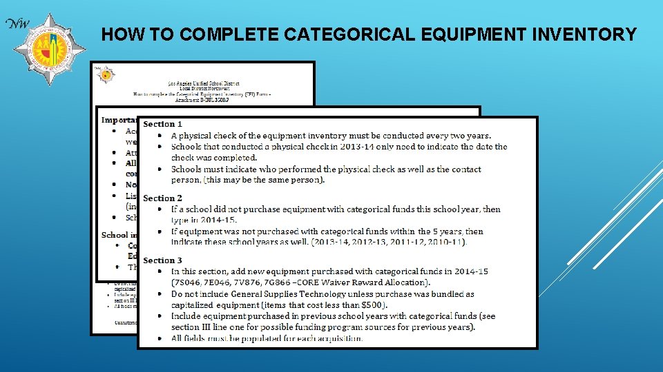 HOW TO COMPLETE CATEGORICAL EQUIPMENT INVENTORY 