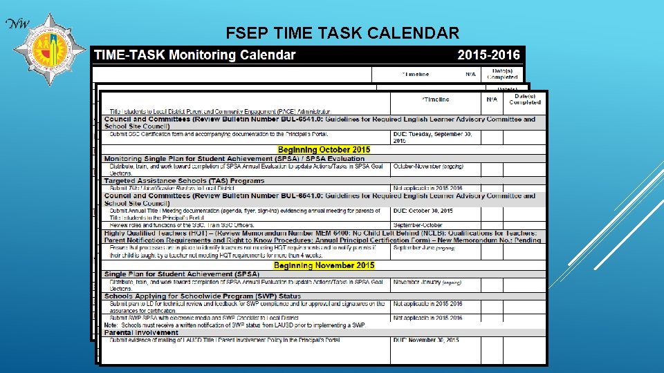 FSEP TIME TASK CALENDAR 