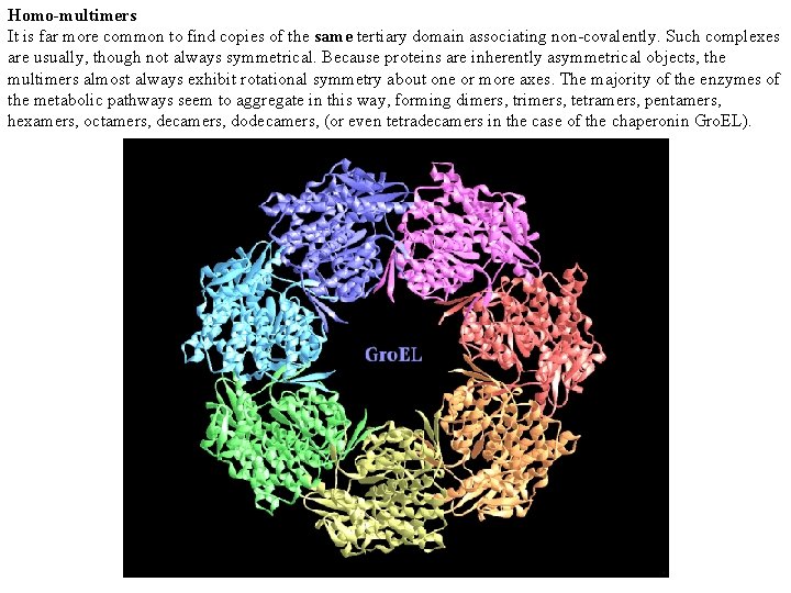 Homo-multimers It is far more common to find copies of the same tertiary domain
