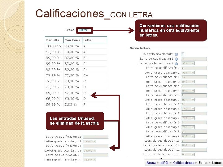 Calificaciones_CON LETRA Convertimos una calificación numérica en otra equivalente en letras. Las entradas Unused,