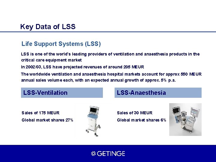 Key Data of LSS Life Support Systems (LSS) LSS is one of the world’s