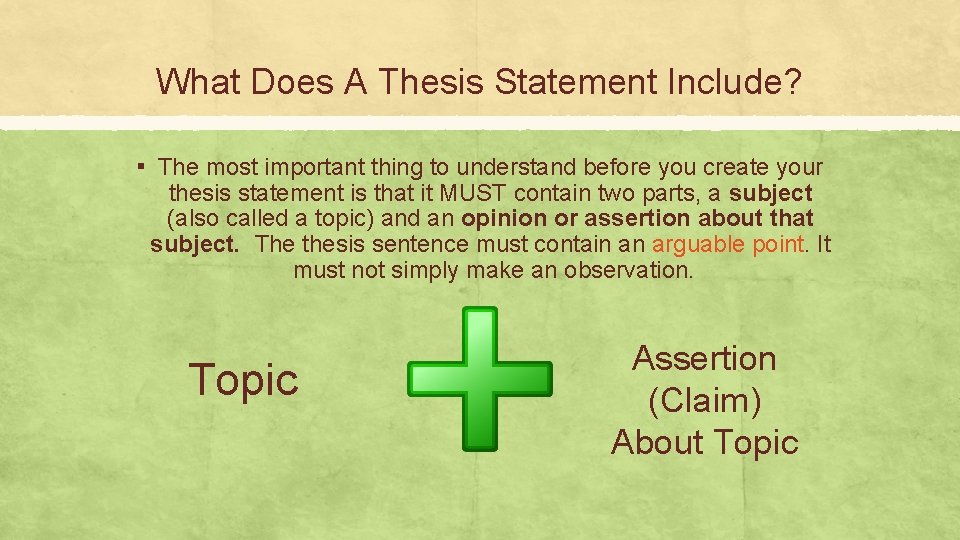 What Does A Thesis Statement Include? ▪ The most important thing to understand before