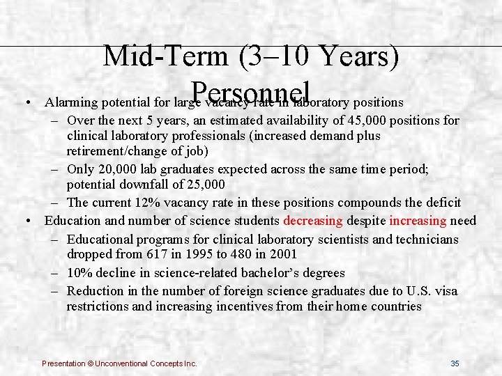  • Mid-Term (3– 10 Years) Personnel Alarming potential for large vacancy rate in