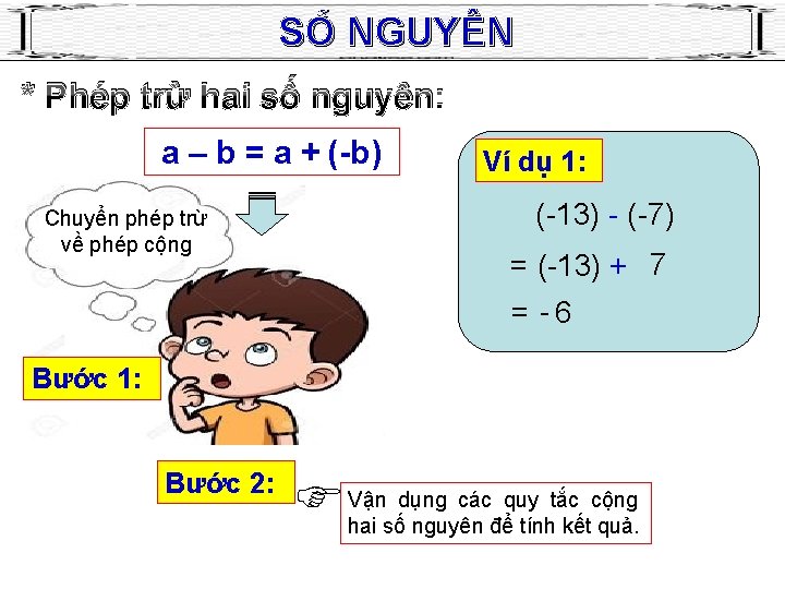 SỐ NGUYÊN * Phép trừ hai số nguyên: a – b = a +