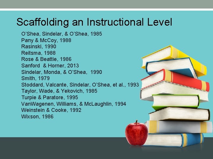 Scaffolding an Instructional Level O’Shea, Sindelar, & O’Shea, 1985 Pany & Mc. Coy, 1988 Scaffolding an Instructional Level O’Shea, Sindelar, & O’Shea, 1985 Pany & Mc. Coy, 1988