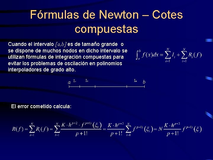 Fórmulas de Newton – Cotes compuestas Cuando el intervalo [a, b] es de tamaño