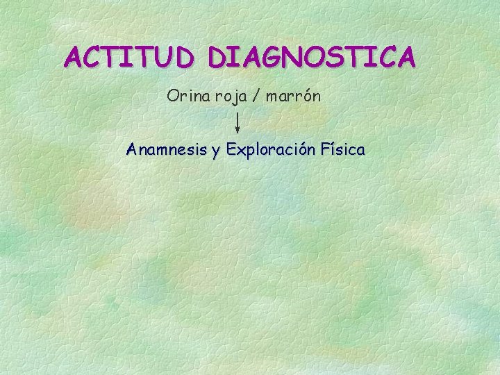 ACTITUD DIAGNOSTICA Orina roja / marrón Anamnesis y Exploración Física 