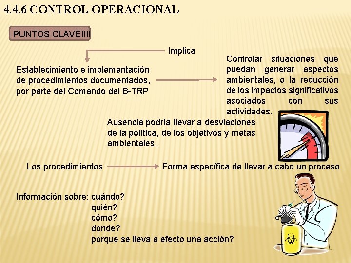 4. 4. 6 CONTROL OPERACIONAL PUNTOS CLAVE!!!! Implica Controlar situaciones que puedan generar aspectos