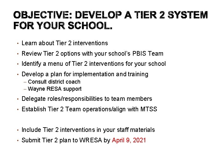  • Learn about Tier 2 interventions • Review Tier 2 options with your