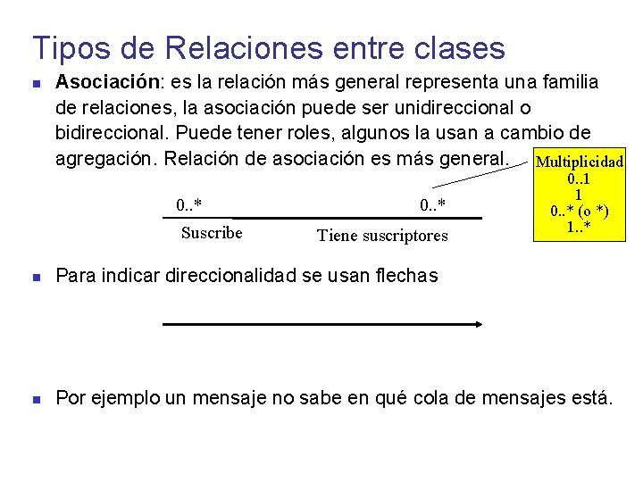 Tipos de Relaciones entre clases Asociación: es la relación más general representa una familia