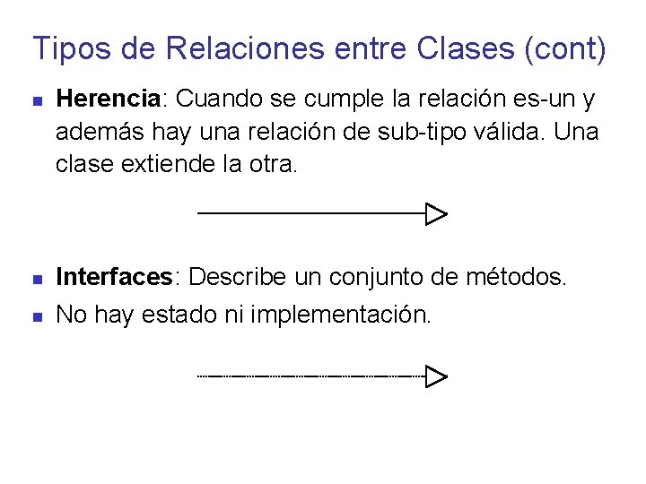 Tipos de Relaciones entre Clases (cont) Herencia: Cuando se cumple la relación es-un y