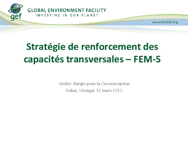 Stratégie de renforcement des capacités transversales – FEM-5 Atelier élargie pour la Circonscription Dakar,