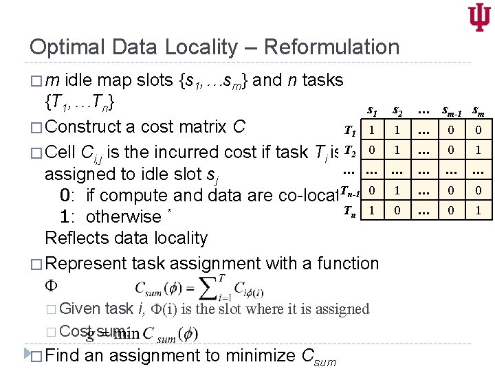 Optimal Data Locality – Reformulation �m idle map slots {s 1, …sm} and n