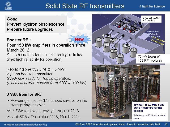 Solid State RF transmitters 2 five-cell cavities x 2 couplers Goal: Prevent klystron obsolescence