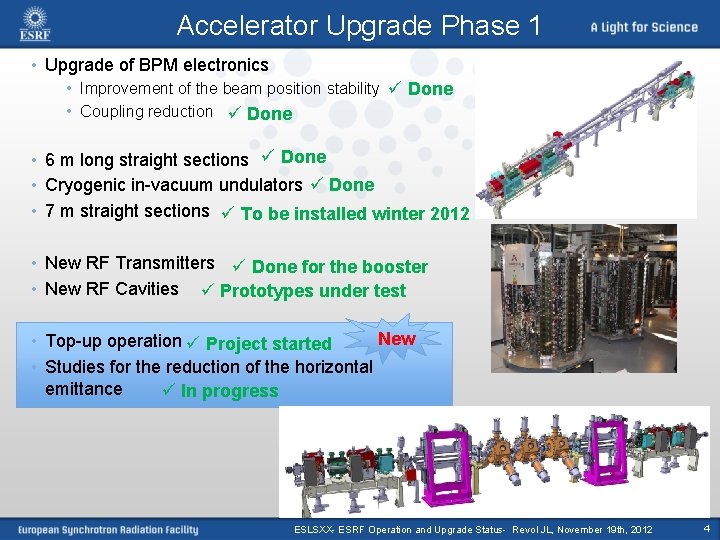 Accelerator Upgrade Phase 1 • Upgrade of BPM electronics • Improvement of the beam