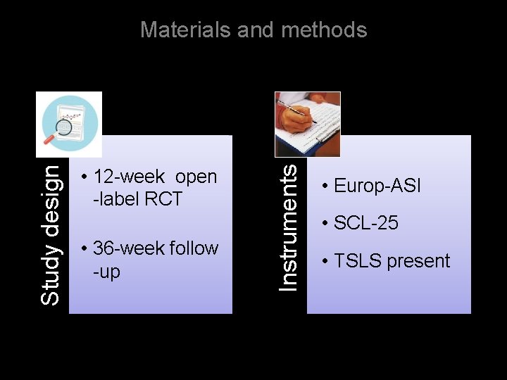  • 12 -week open -label RCT • 36 -week follow -up Instruments Study