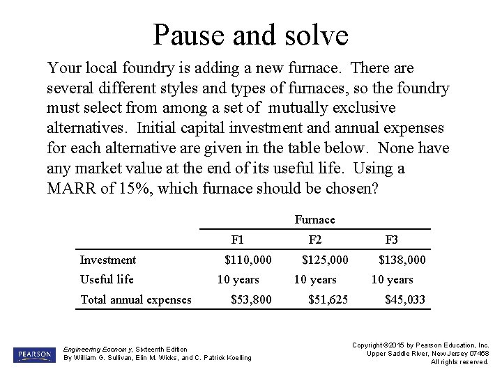 Pause and solve Your local foundry is adding a new furnace. There are several