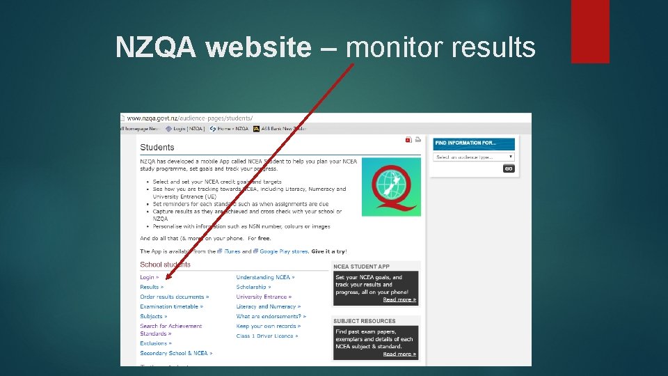 NZQA website – monitor results 
