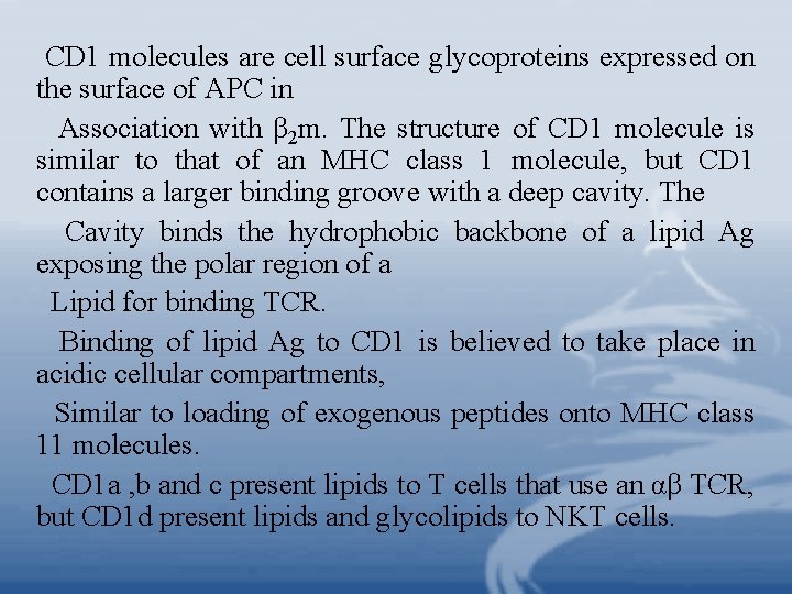 CD 1 molecules are cell surface glycoproteins expressed on the surface of APC in