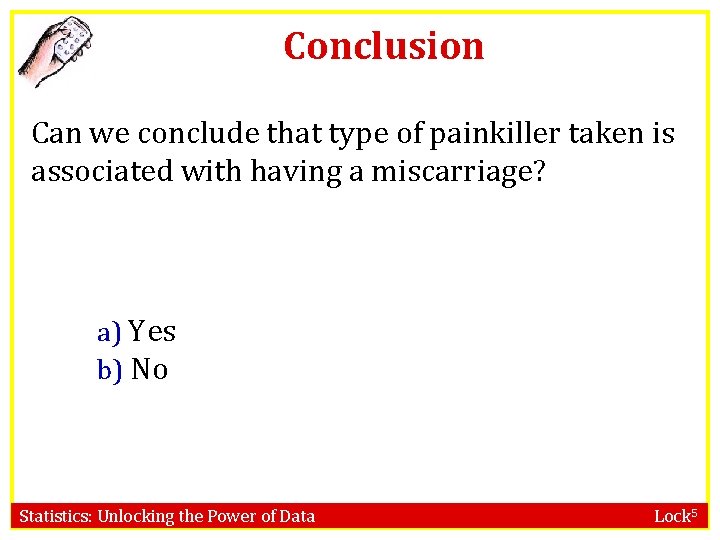 Conclusion Can we conclude that type of painkiller taken is associated with having a