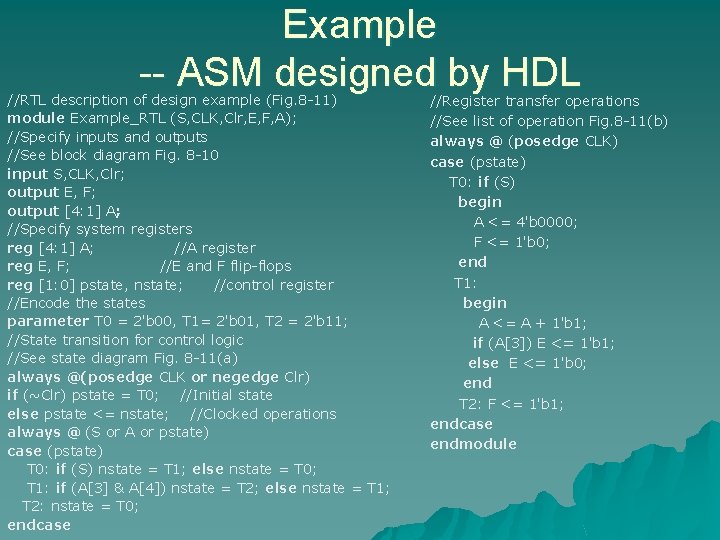 Example -- ASM designed by HDL //RTL description of design example (Fig. 8 -11)