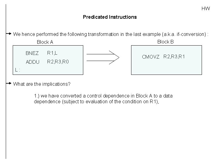 HW Predicated Instructions We hence performed the following transformation in the last example (a.