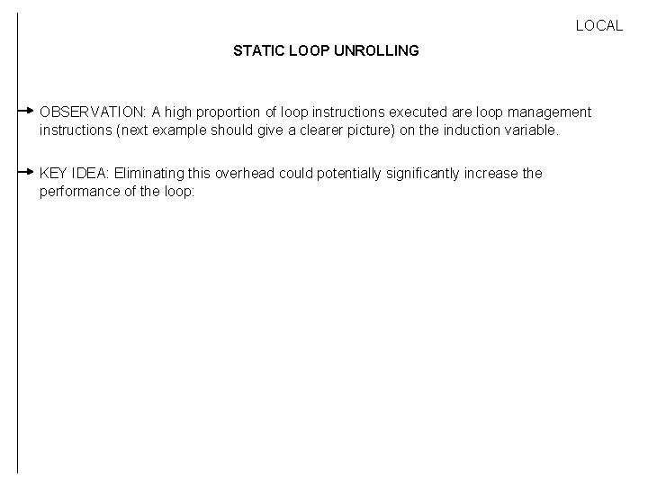LOCAL STATIC LOOP UNROLLING OBSERVATION: A high proportion of loop instructions executed are loop