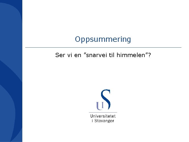 Oppsummering Ser vi en ”snarvei til himmelen”? 