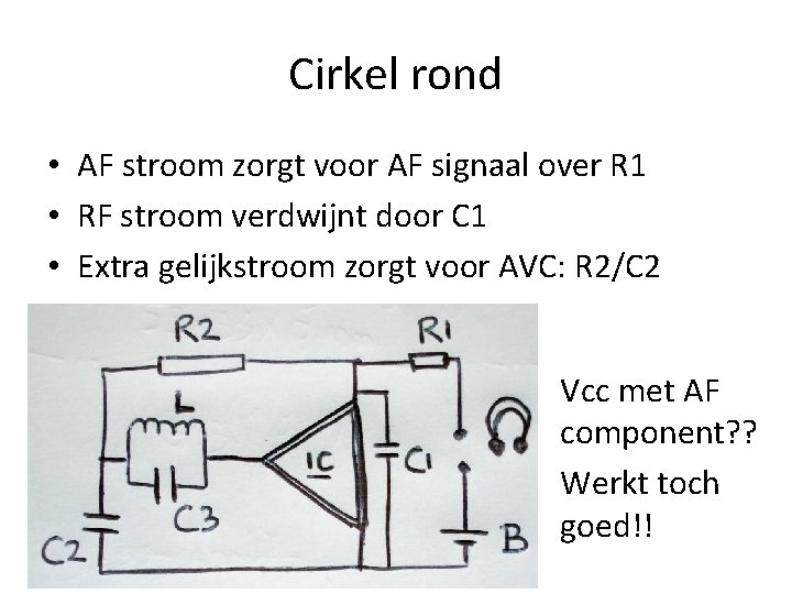 Cirkel rond • AF stroom zorgt voor AF signaal over R 1 • RF