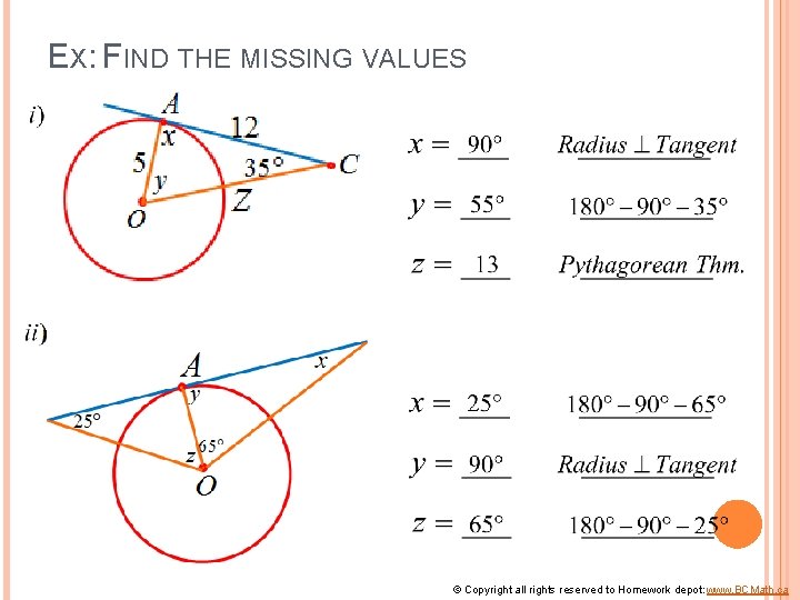 EX: FIND THE MISSING VALUES © Copyright all rights reserved to Homework depot: www.