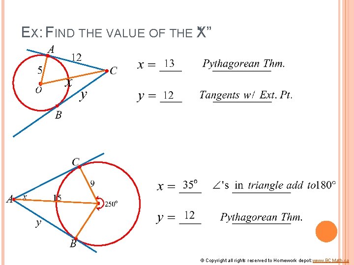 EX: FIND THE VALUE OF THE X “” © Copyright all rights reserved to