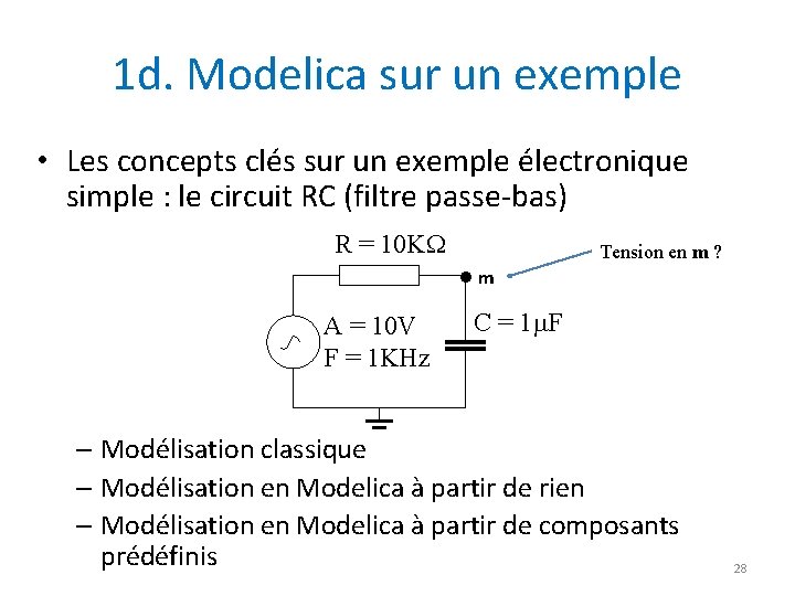 1 d. Modelica sur un exemple • Les concepts clés sur un exemple électronique