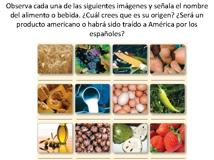 Observa cada una de las siguientes imágenes y señala el nombre del alimento o