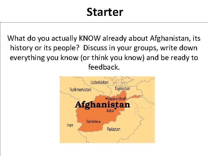 Starter What do you actually KNOW already about Afghanistan, its history or its people?