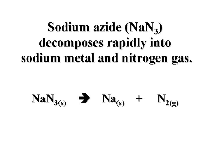 Sodium azide (Na. N 3) decomposes rapidly into sodium metal and nitrogen gas. Na.
