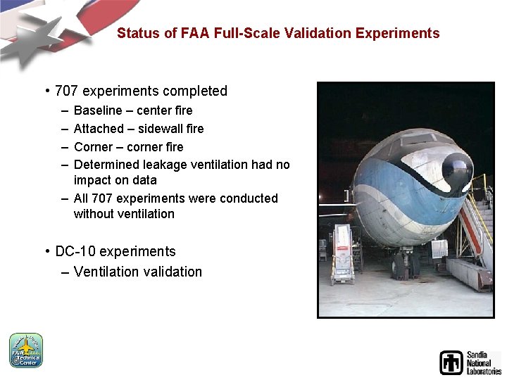 Status of FAA Full-Scale Validation Experiments • 707 experiments completed – – Baseline –