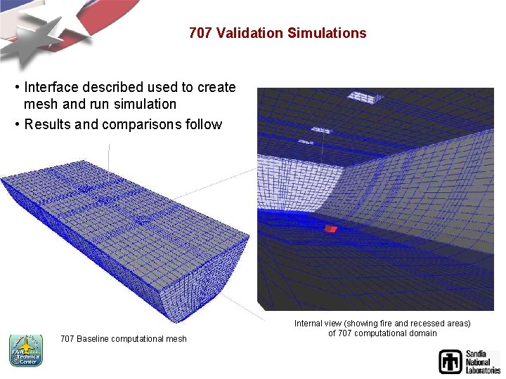 707 Validation Simulations • Interface described used to create mesh and run simulation •