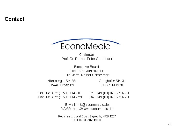 Contact Chairman: Prof. Dr. h. c. Peter Oberender Executive Board: Dipl. -Kfm. Jan Hacker