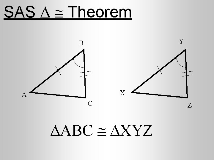 SAS Theorem Y B X A C ABC XYZ Z 