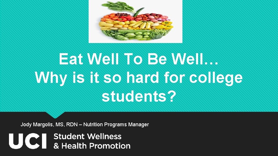 Eat Well To Be Well… Why is it so hard for college students? Jody
