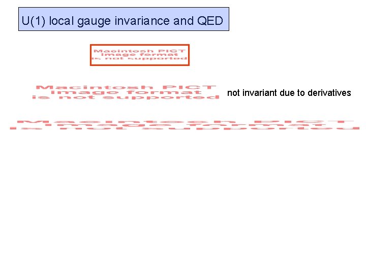 U(1) local gauge invariance and QED not invariant due to derivatives 