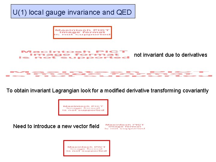 U(1) local gauge invariance and QED not invariant due to derivatives To obtain invariant