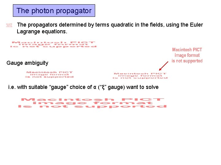 The photon propagator The propagators determined by terms quadratic in the fields, using the